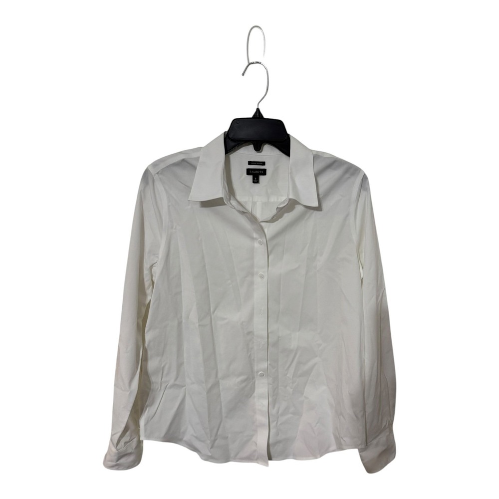 Talbots Womens White Wrinkle Resistant Button Down Shirt Long Sleeve Blouse 8